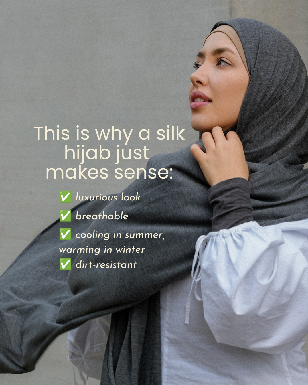 The "Mariposa" Hijab aus Seide und Bio-Baumwolle (Grey Melange)