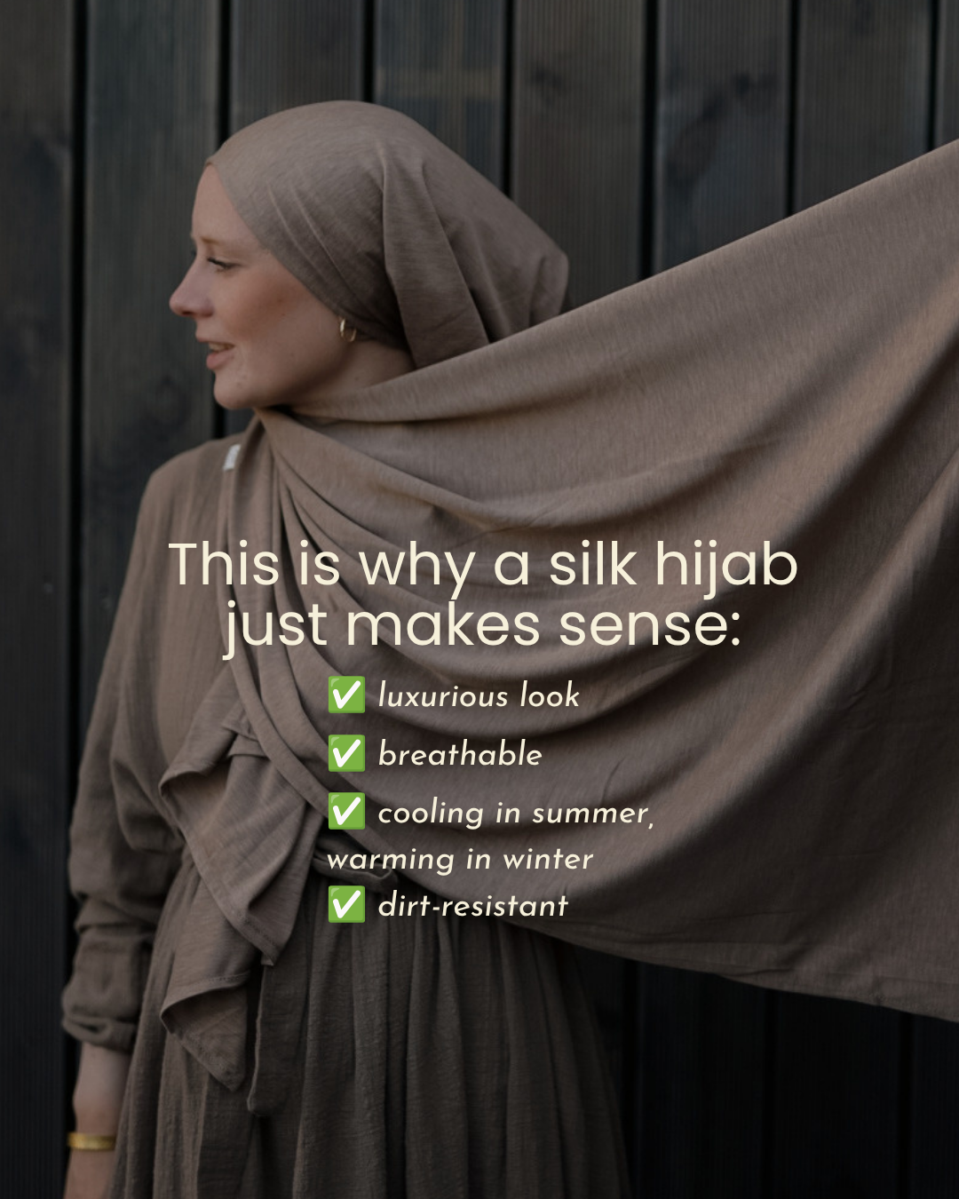 The "Mariposa" Hijab aus Seide und Bio-Baumwolle (Haselnuss)