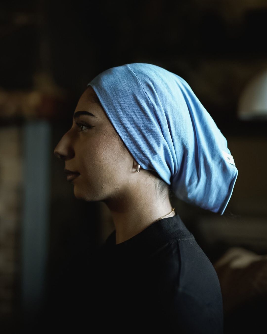 Silk and organic cotton bonnet "Mariposa" (Azzurro)