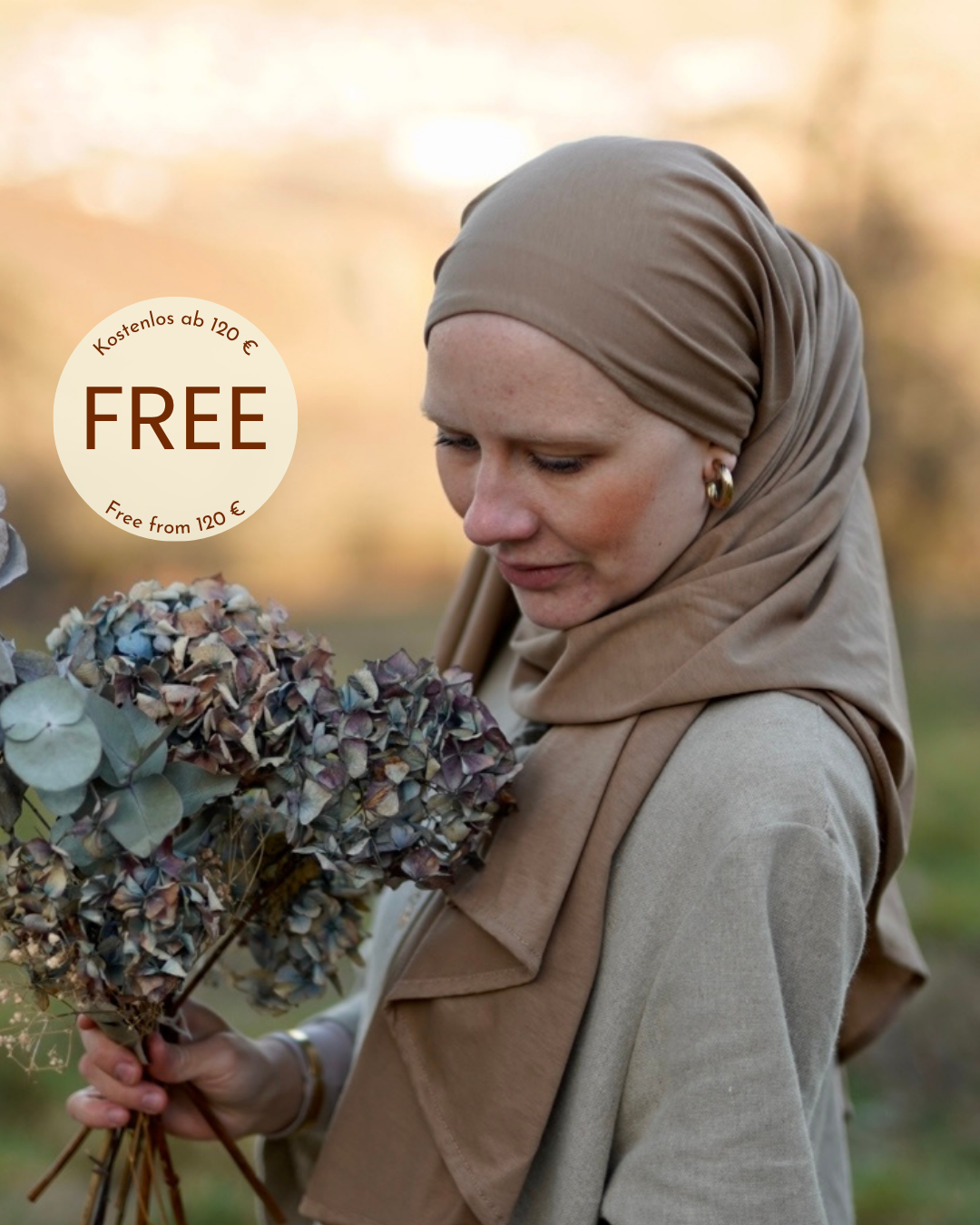 Lightweight jersey hijab "Hava" made from 100% organic cotton - Warm Almond