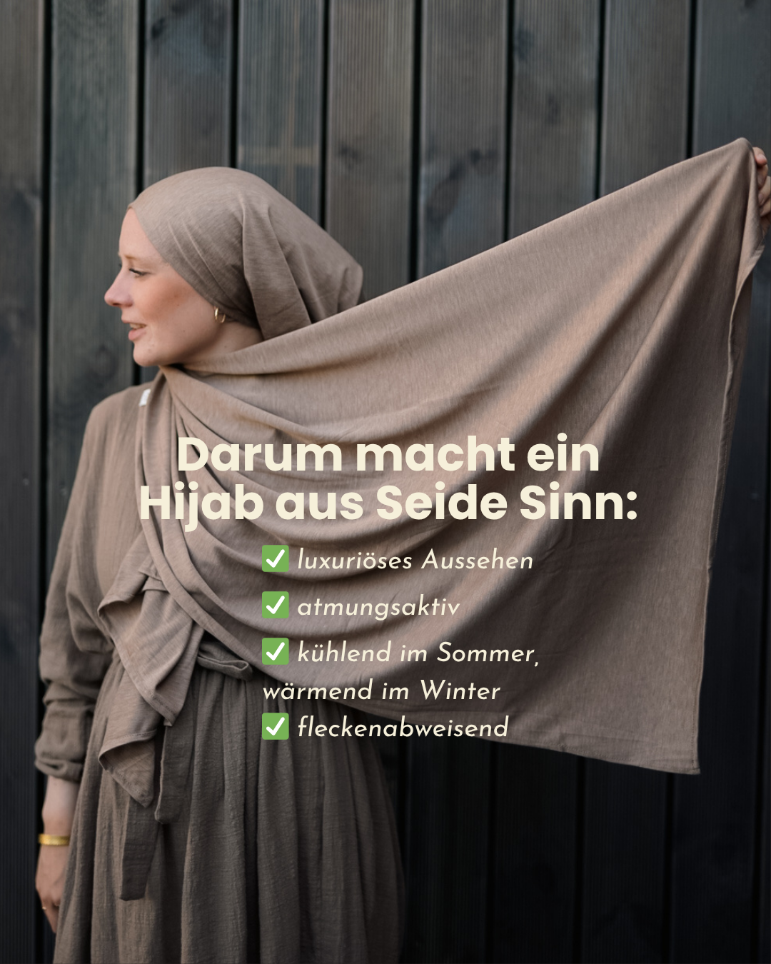 Premium Jersey Hijab "Mariposa" gemaakt van zijde en biologisch katoen (hazelnoot)