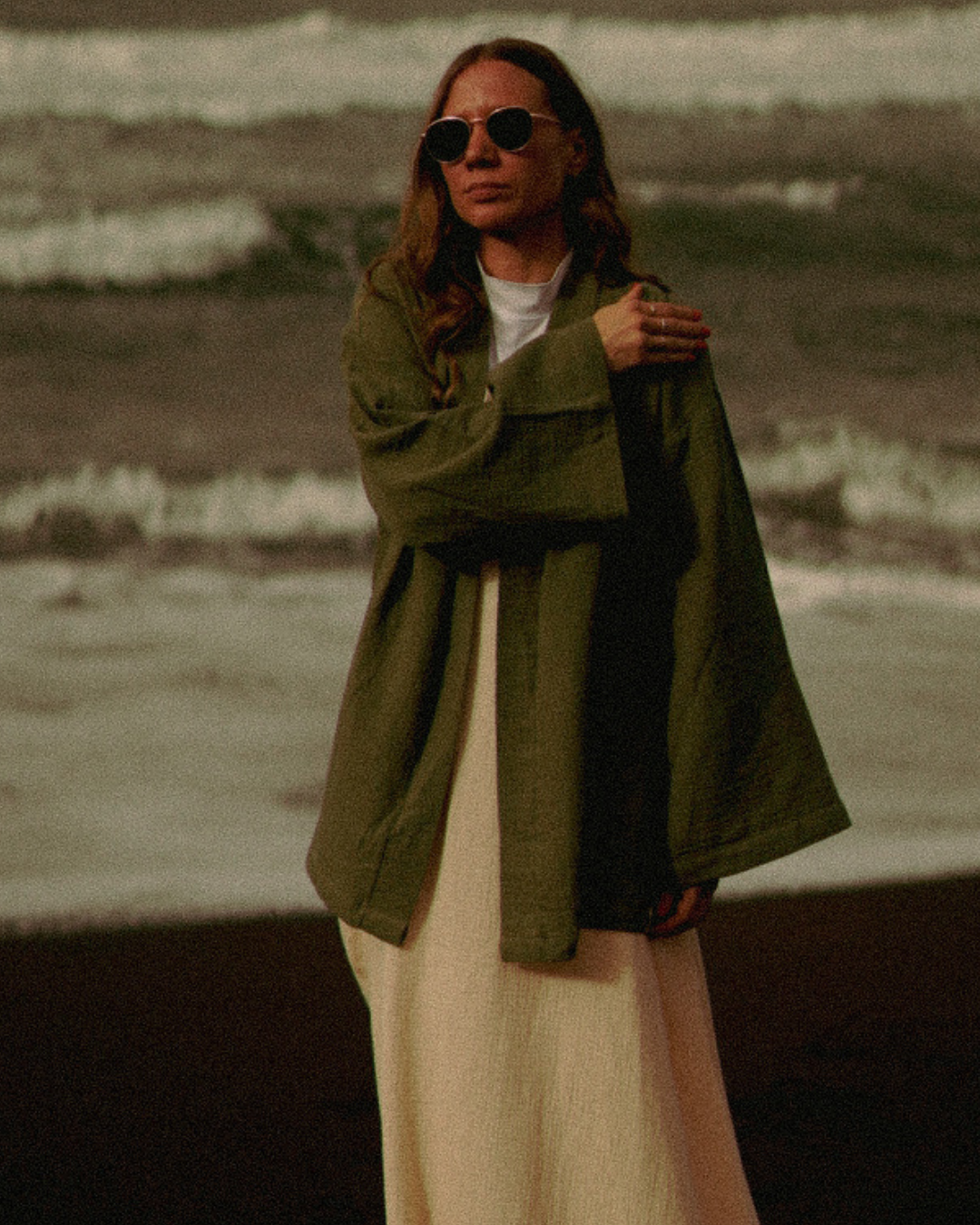 Kimono en mousseline « Juniper » en coton biologique (Dusty Olive)