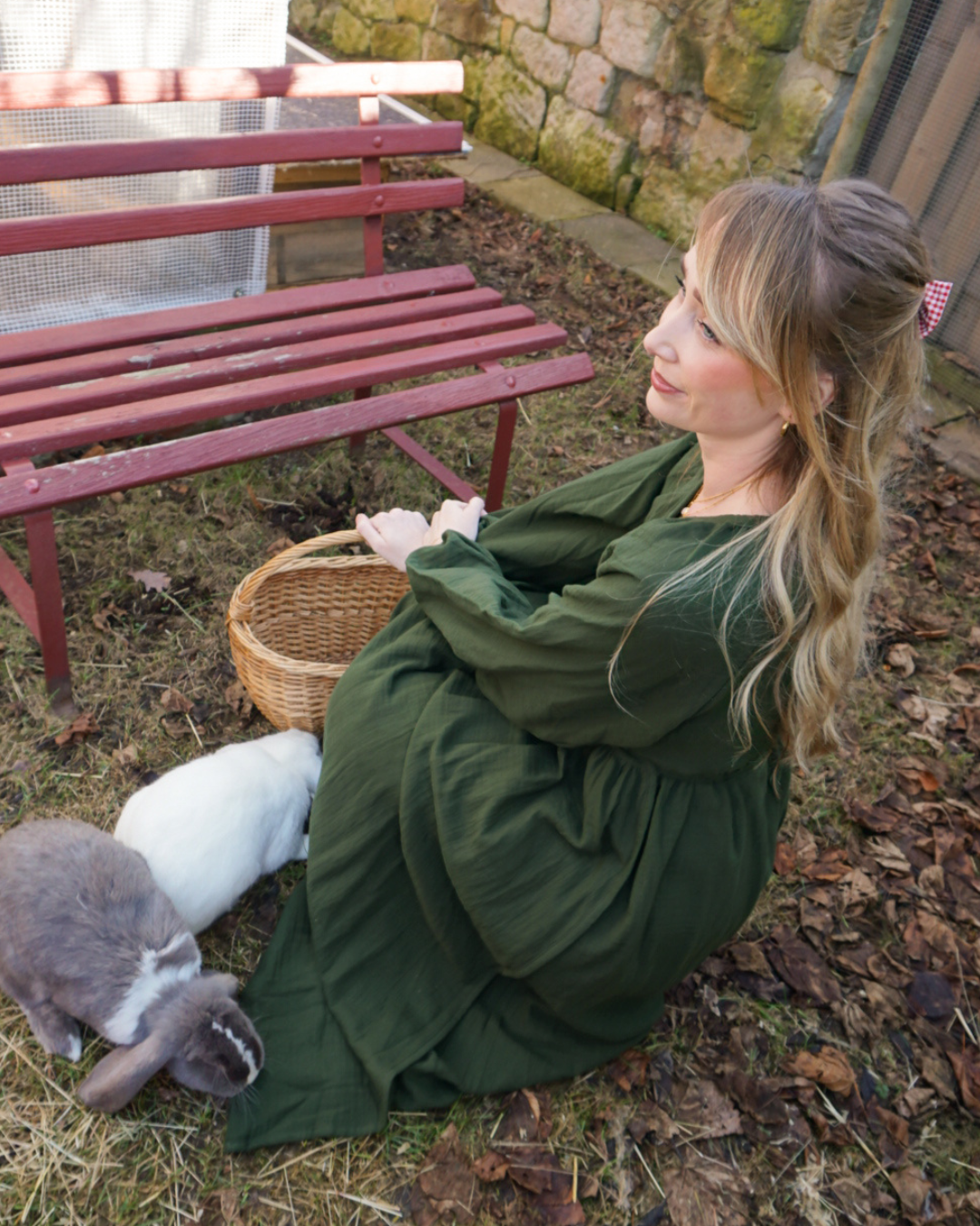 Breastfeeding-friendly wrap abaya "Lunaria" made from organic cotton (moss)