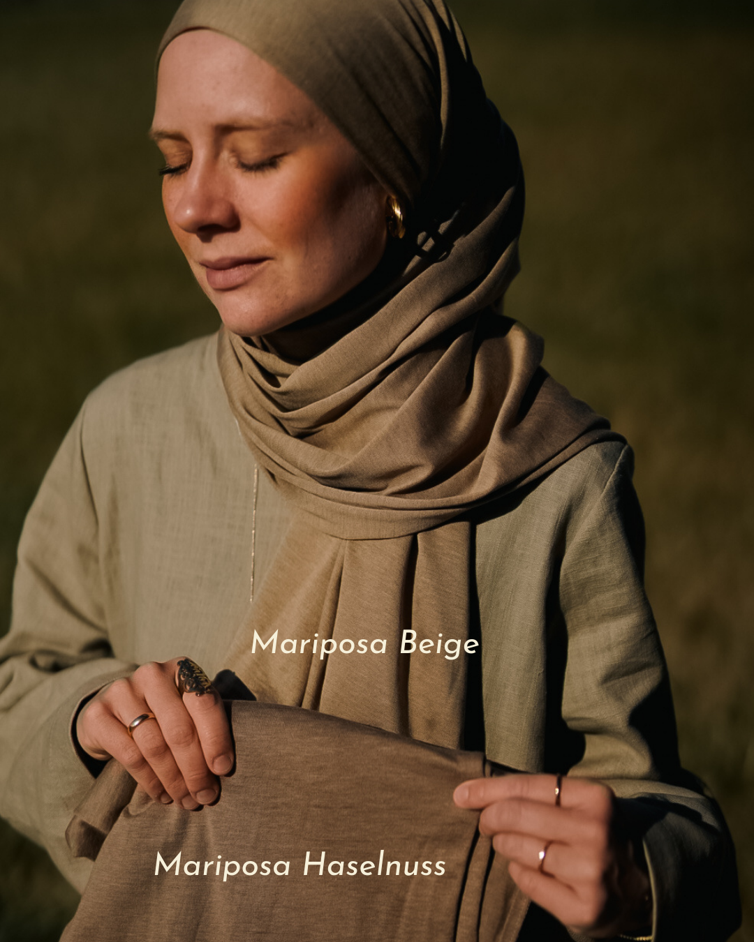 Imperfect "Mariposa" Hijab aus Seide und Bio-Baumwolle (Beige) 005