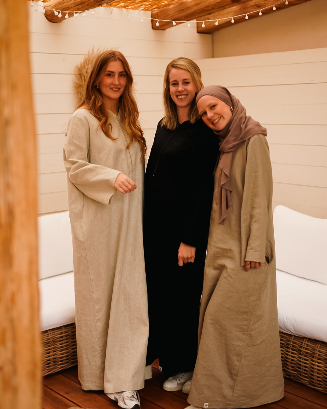 Linen abaya "Alma" with cotton - sand