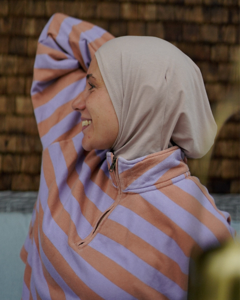 Balaclava - Sport- & Freizeit-Hijab, aus Bio-Baumwolle - Light Taupe