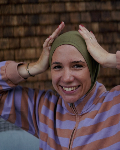 Balaclava - Sport- & Freizeit-Hijab, aus Bio-Baumwolle - Olive