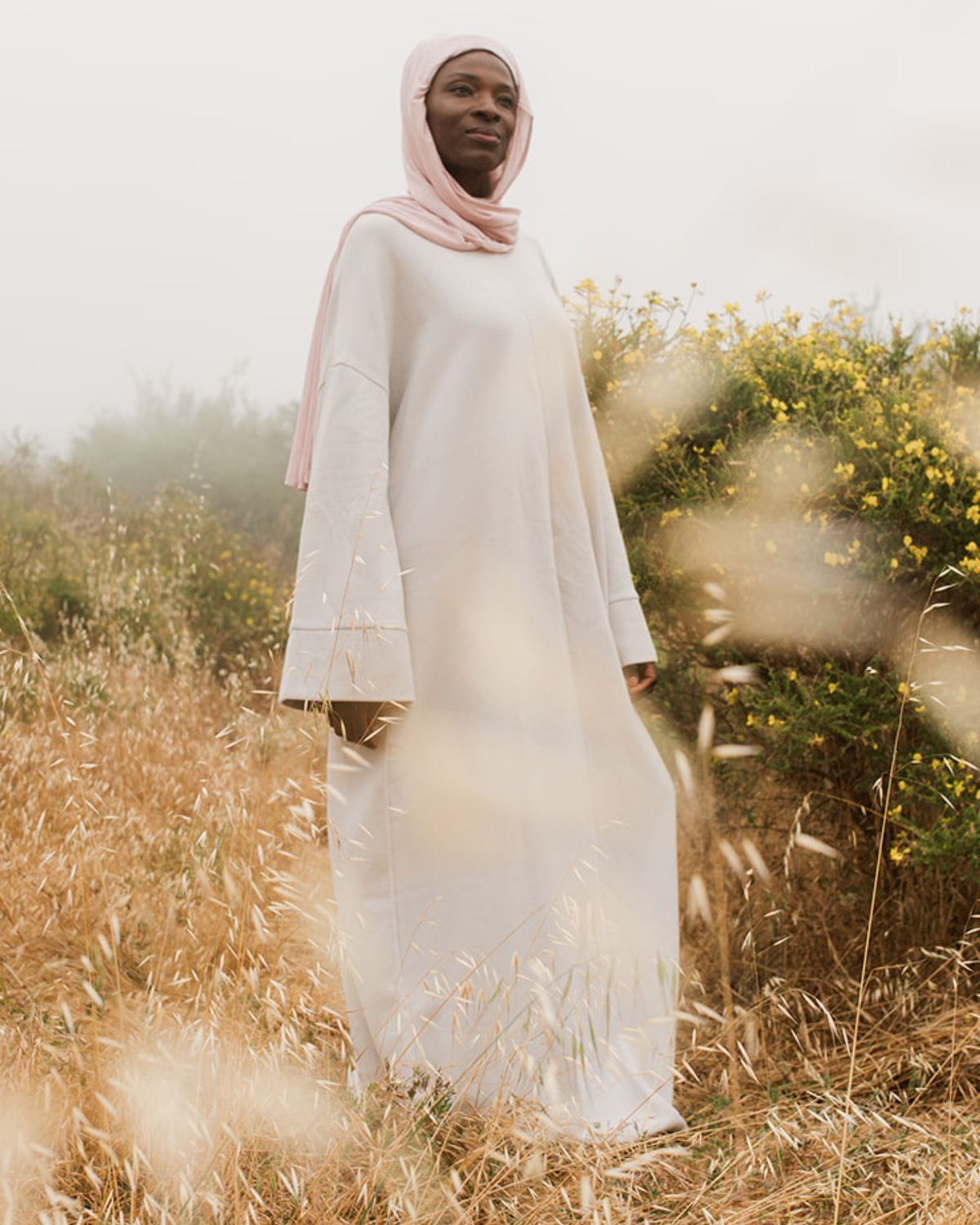 "Laila" Cosy Abaya made from organic cotton (Cloud Dancer)