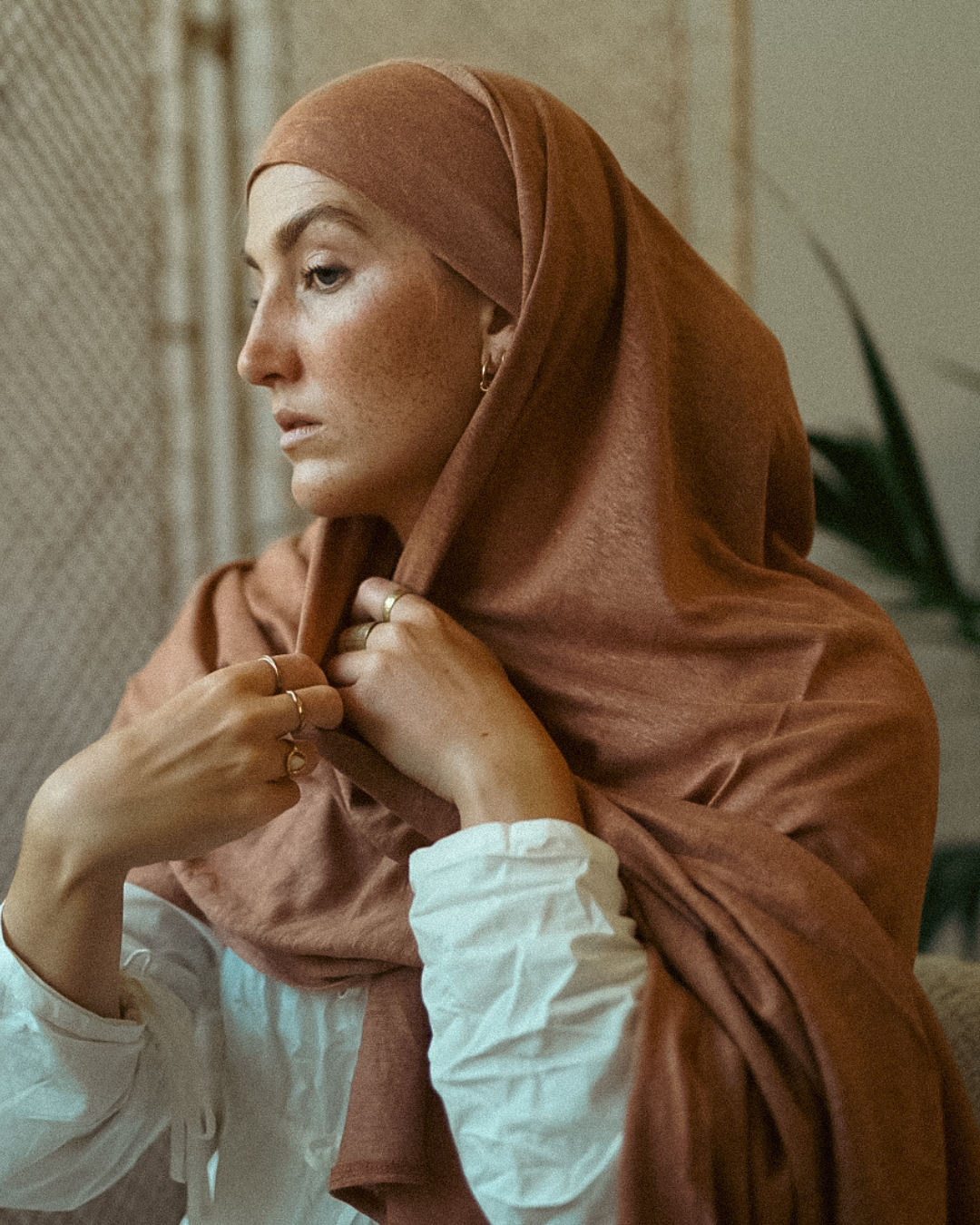 Instant Hijab "Leena" - 100% Leinen - Lava Mocha