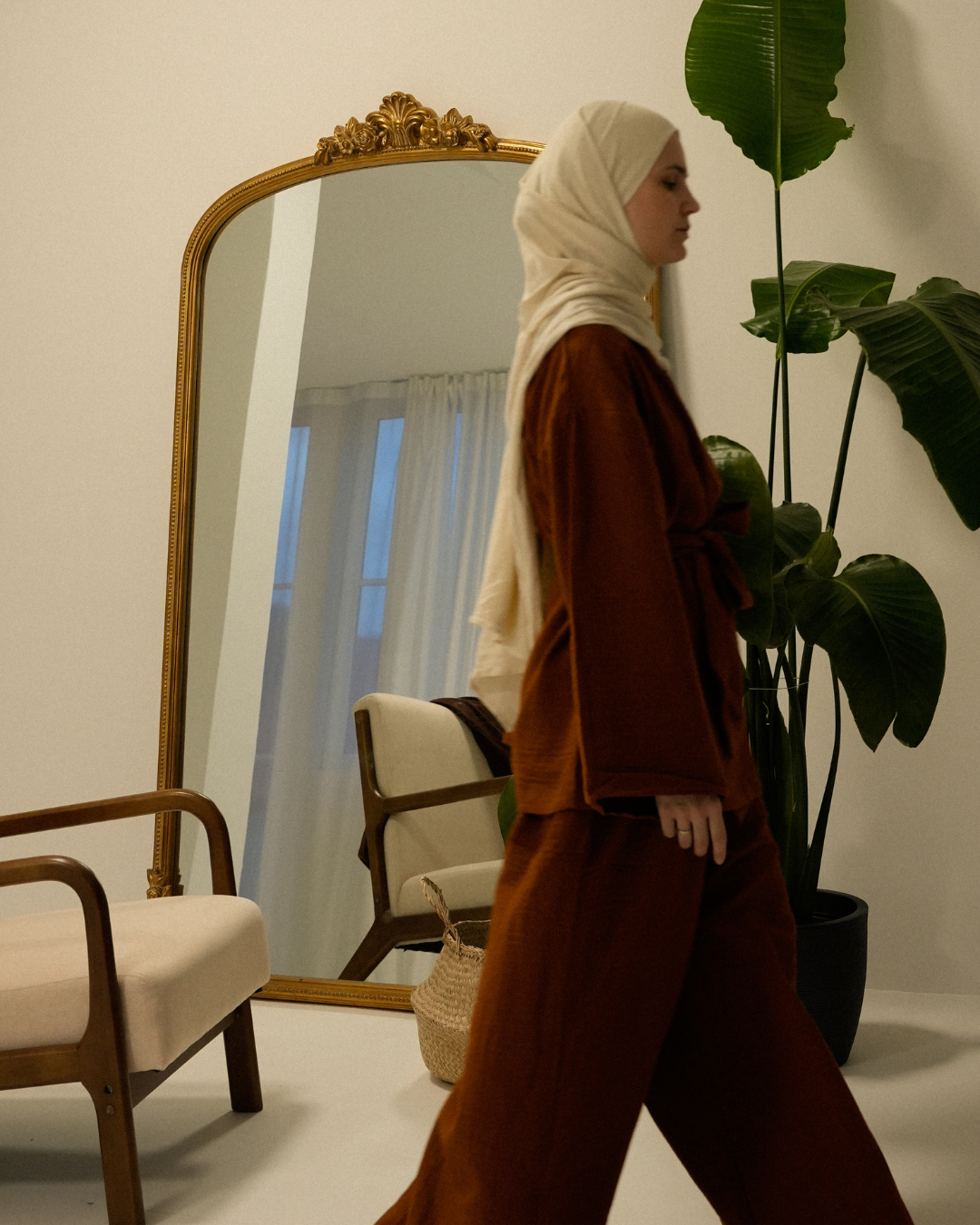 Muslin two-piece set "Juniper" made from organic cotton (caramel)