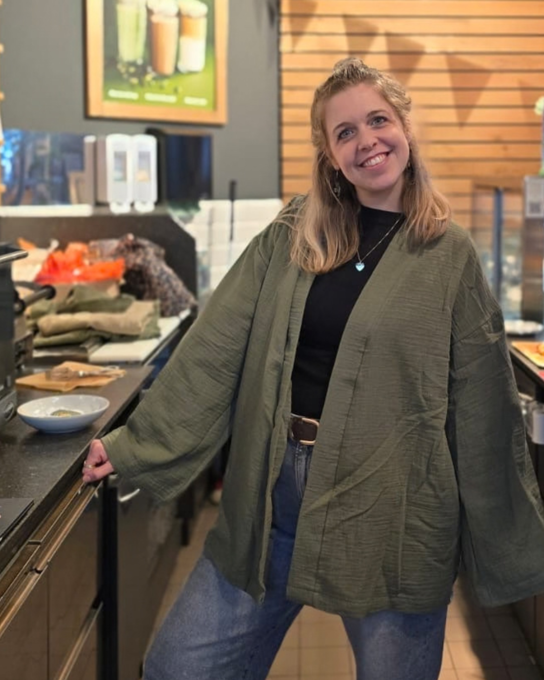 Musselin Kimono "Juniper" aus Bio-Baumwolle (Dusty Olive)