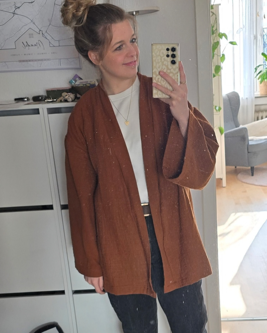 Kimono en mousseline « Juniper » en coton biologique (Caramel)