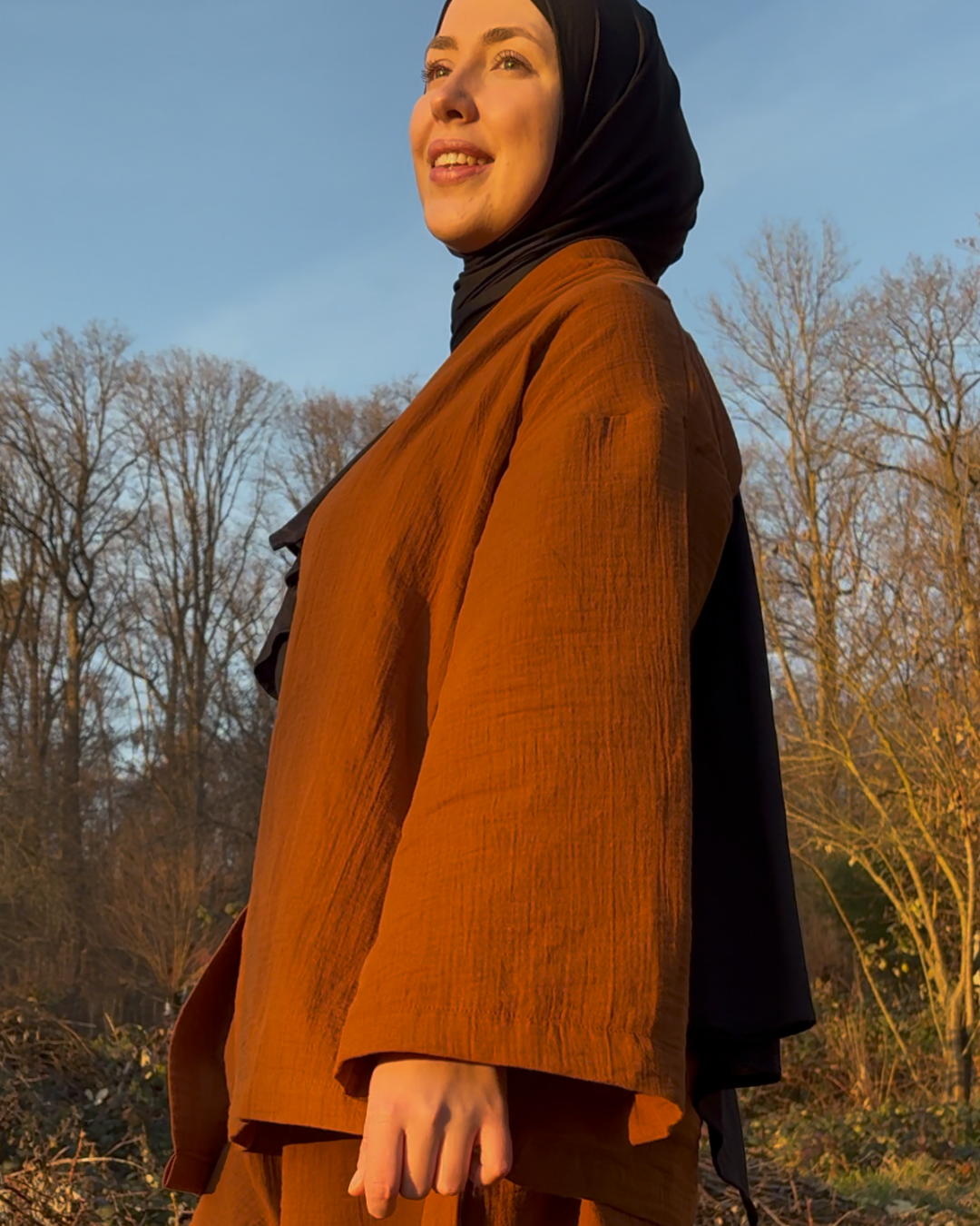 Kimono en mousseline « Juniper » en coton biologique (Caramel)
