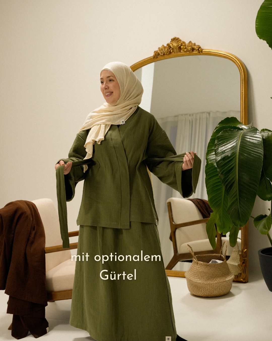 Muslin two-piece set "Juniper" made from organic cotton (Dusty Olive)