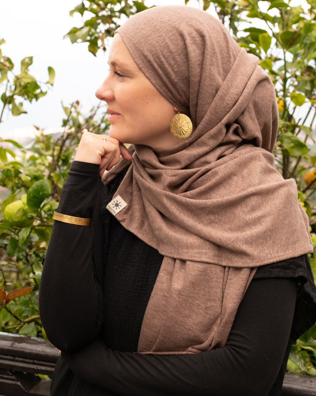 Hijab en jersey « Leena » - 100 % lin (taupe foncé)