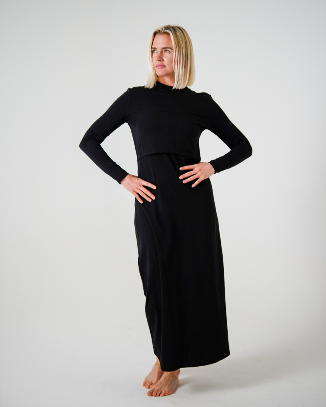 Long-sleeved slip dress made from organic cotton "Luna" (Black) Long-sleeved slip dress made from organic cotton "Luna" (Black)
