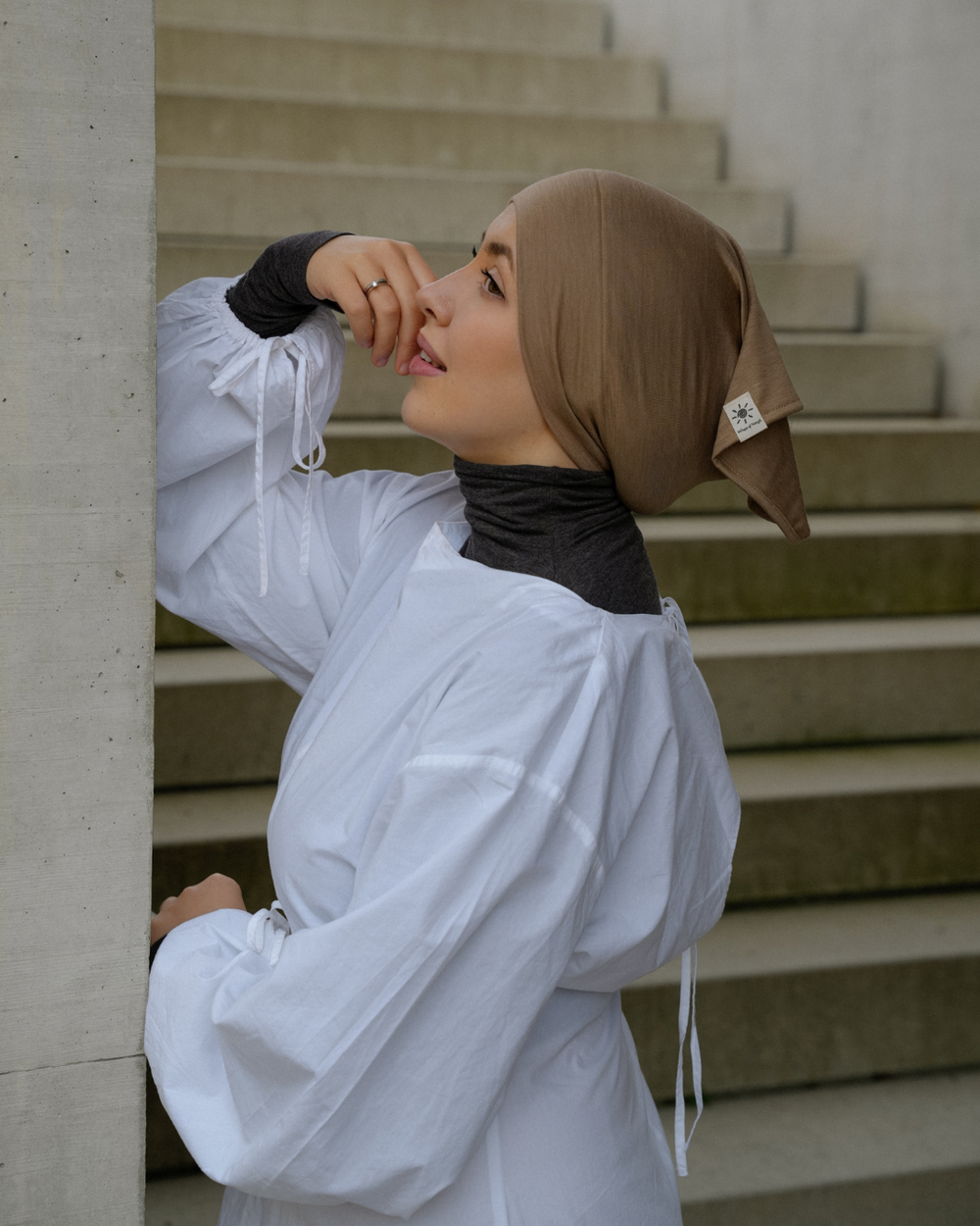 Schlauchbonnet aus Seide und Bio-Baumwolle "Mariposa" (Beige)