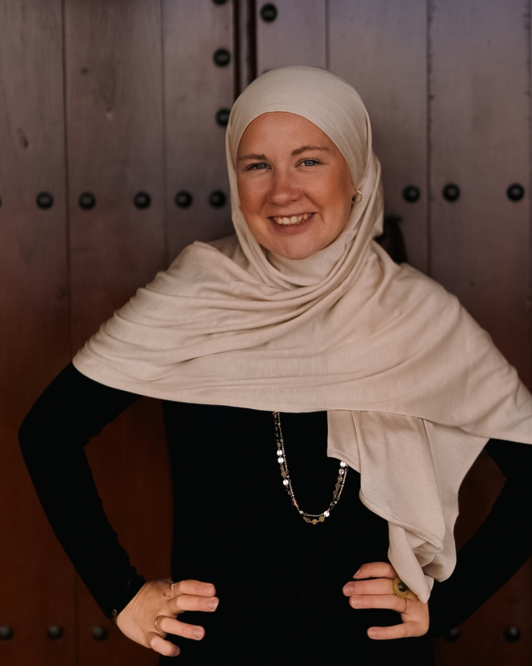 Premium Jersey Hijab "Mariposa" aus Seide und Bio-Baumwolle (Creme)