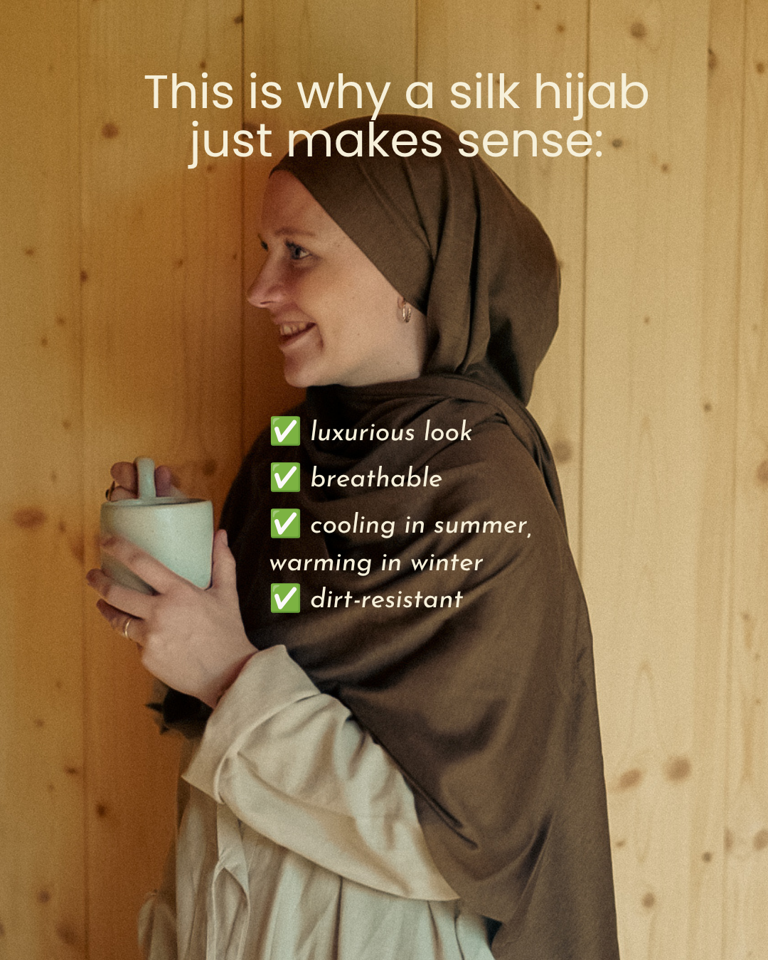 The "Mariposa" Hijab aus Seide und Bio-Baumwolle (Chestnut)