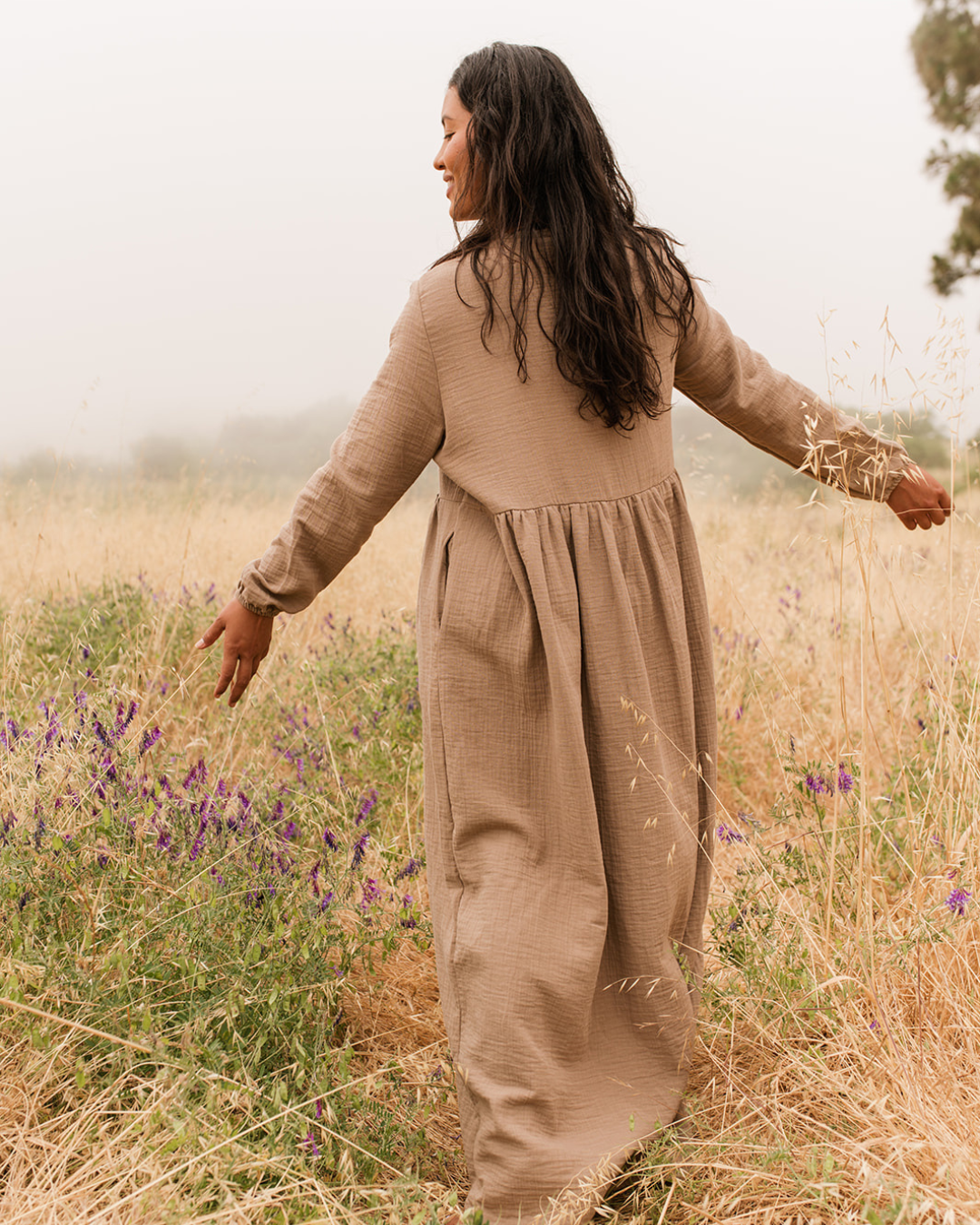 "Maya" Nursing-Friendly Zipper Abaya Made of Pure Organic Cotton (Light Brown)