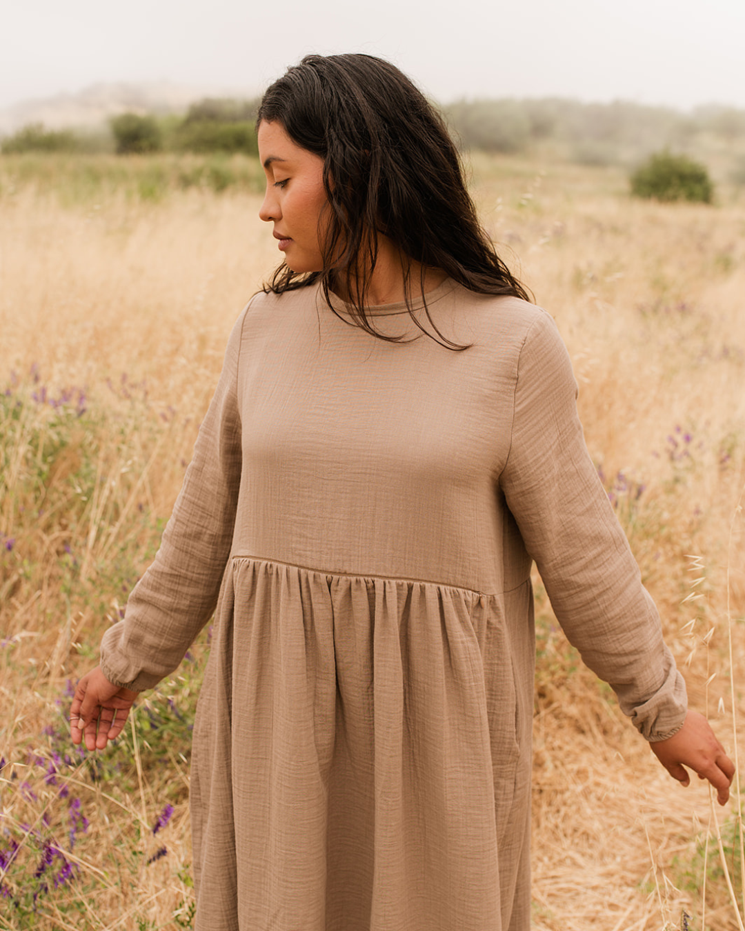 "Maya" Nursing-Friendly Zipper Abaya Made of Pure Organic Cotton (Light Brown)