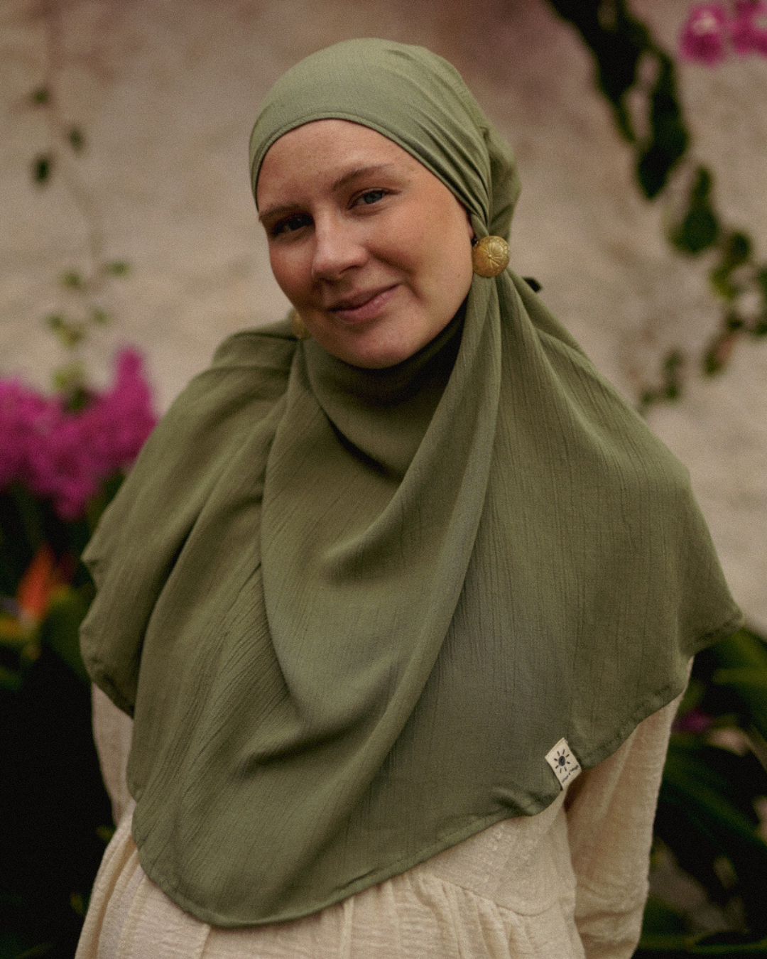 Mini Khimar Sandy in viscose and linen (Forest Green)