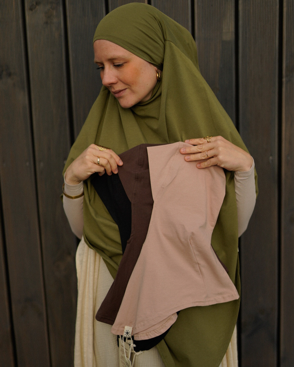 3er Set Ninja Bonnet - Bio-Baumwolle - black, light taupe, chocolate