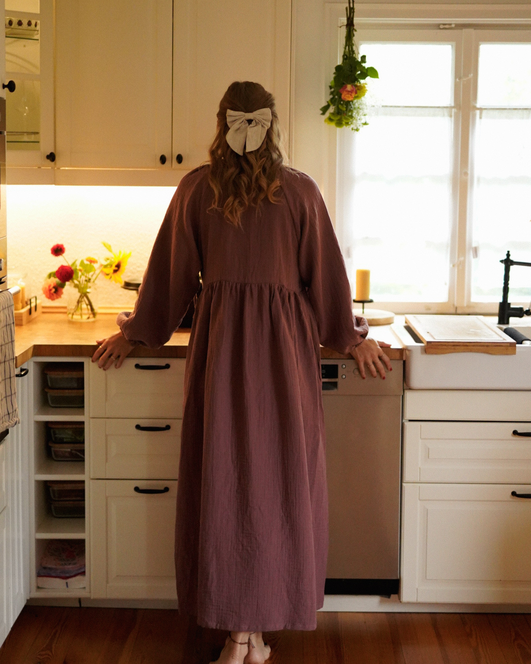 Abaya d'allaitement "Lunaria" en coton bio (Plum)