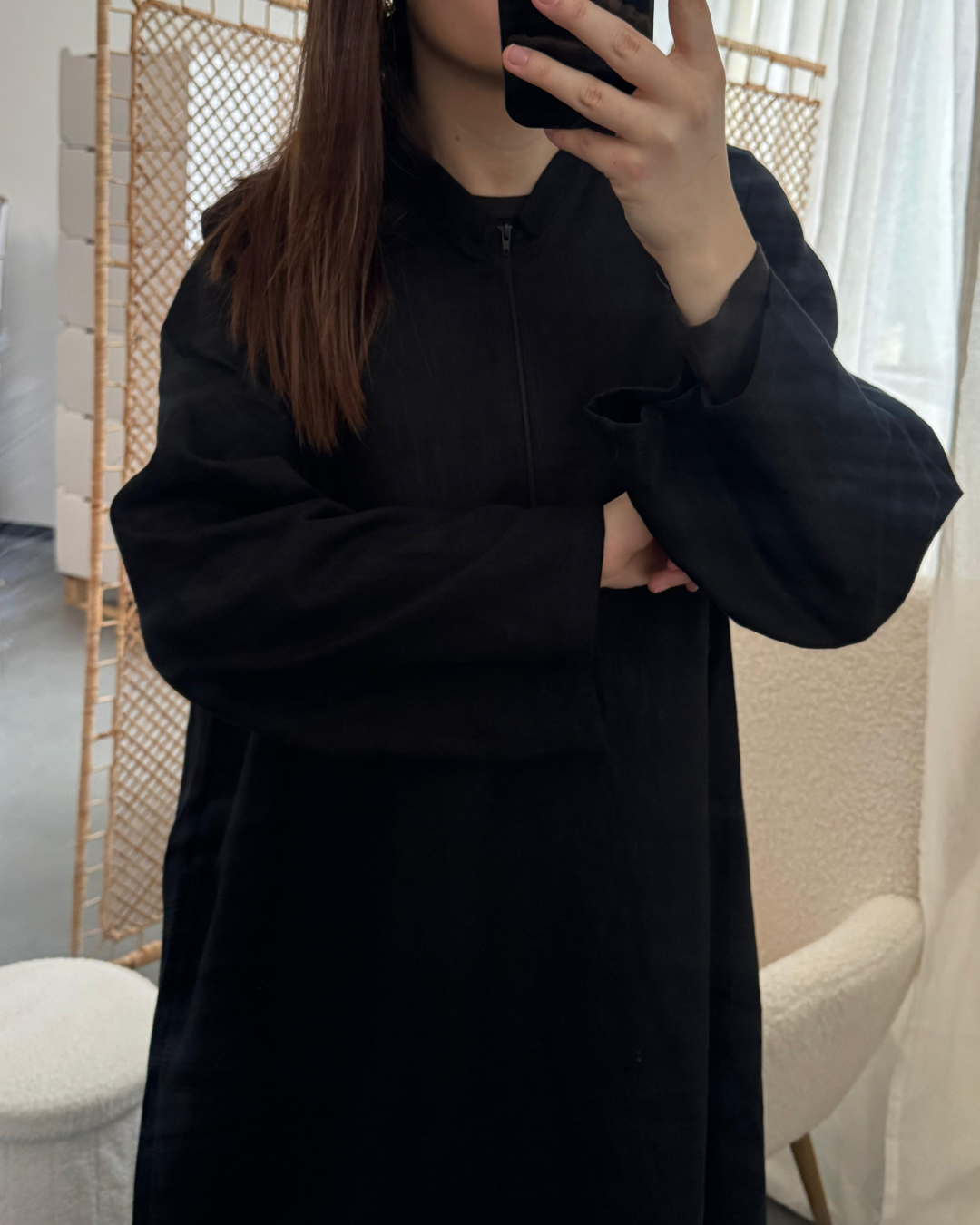 Linen abaya "Alma" with cotton - black