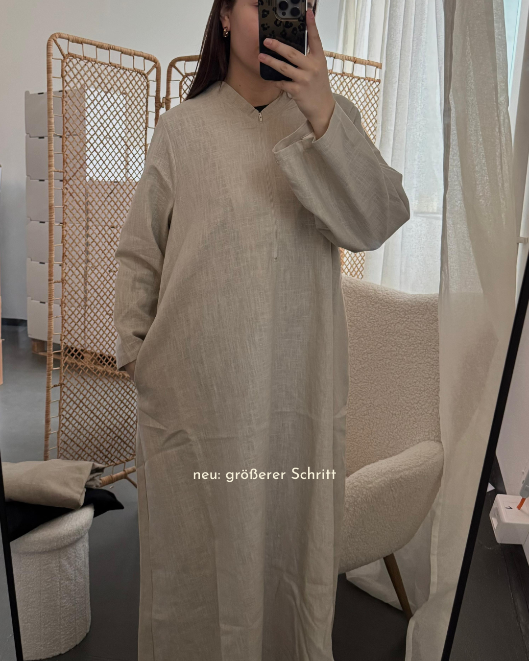Linen abaya "Alma" with cotton - natural