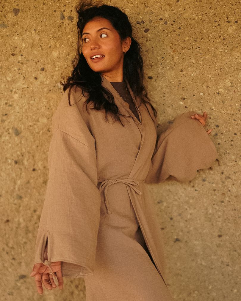 Open Abaya „Jumana“ aus reiner Bio-Baumwolle (Light Brown)