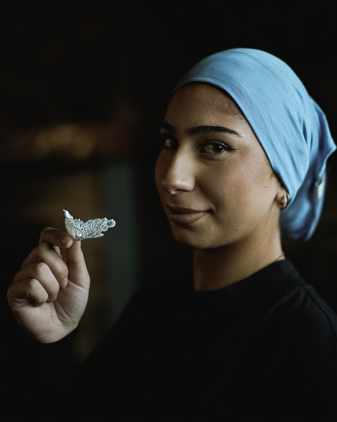 Silk and organic cotton bonnet "Mariposa" (Azzurro)