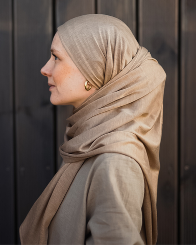 Premium Jersey Hijab aus Seide und Bio-Baumwolle Beige - 