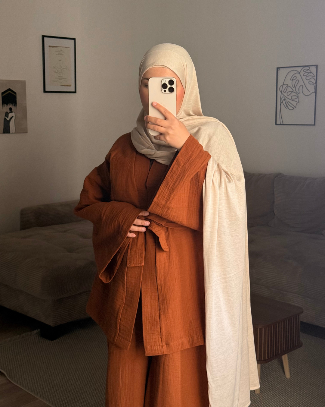 Kimono en mousseline « Juniper » en coton biologique (Caramel)