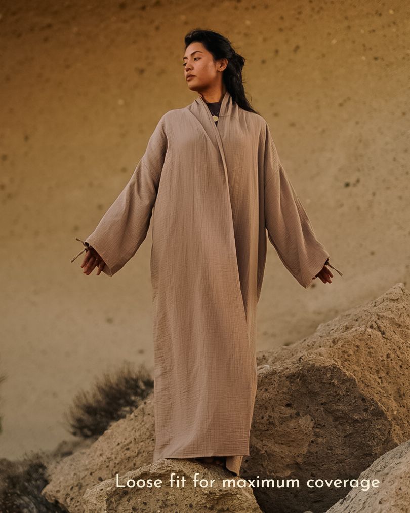 Open Abaya „Jumana“ aus reiner Bio-Baumwolle (Light Brown)