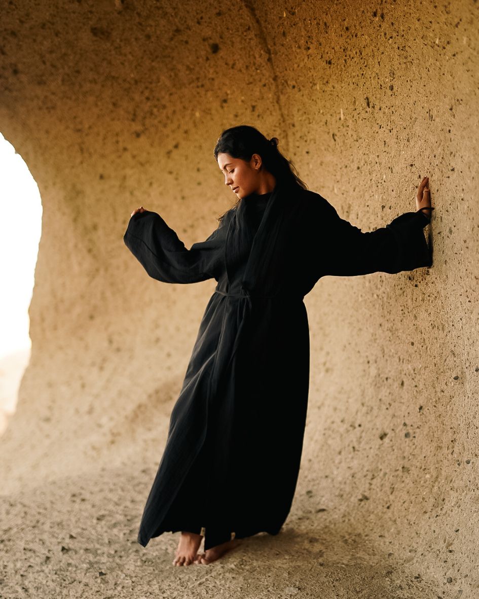 Open Abaya „Jumana“ aus reiner Bio-Baumwolle (Black)