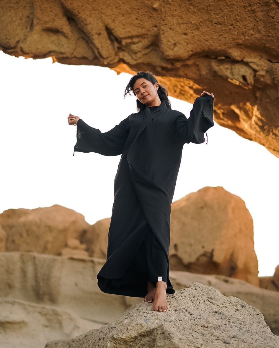 Open Abaya „Jumana“ aus reiner Bio-Baumwolle (Black)