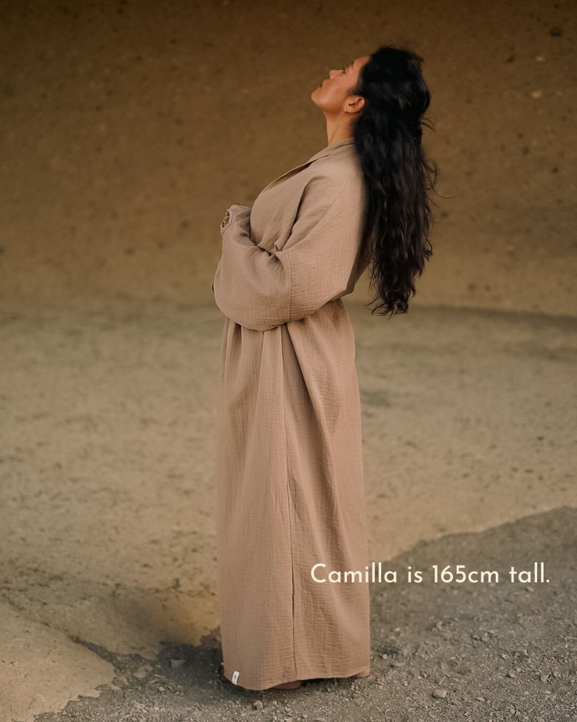 Open Abaya „Jumana“ aus reiner Bio-Baumwolle (Light Brown)