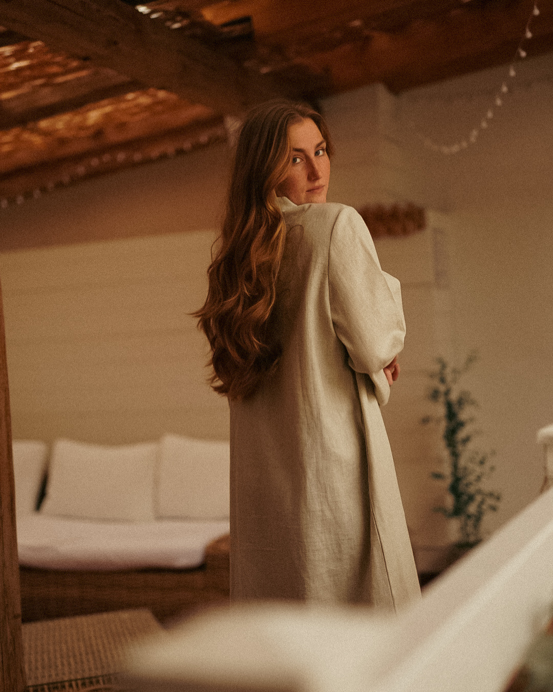 Leinen Abaya "Alma" mit Baumwolle - natural