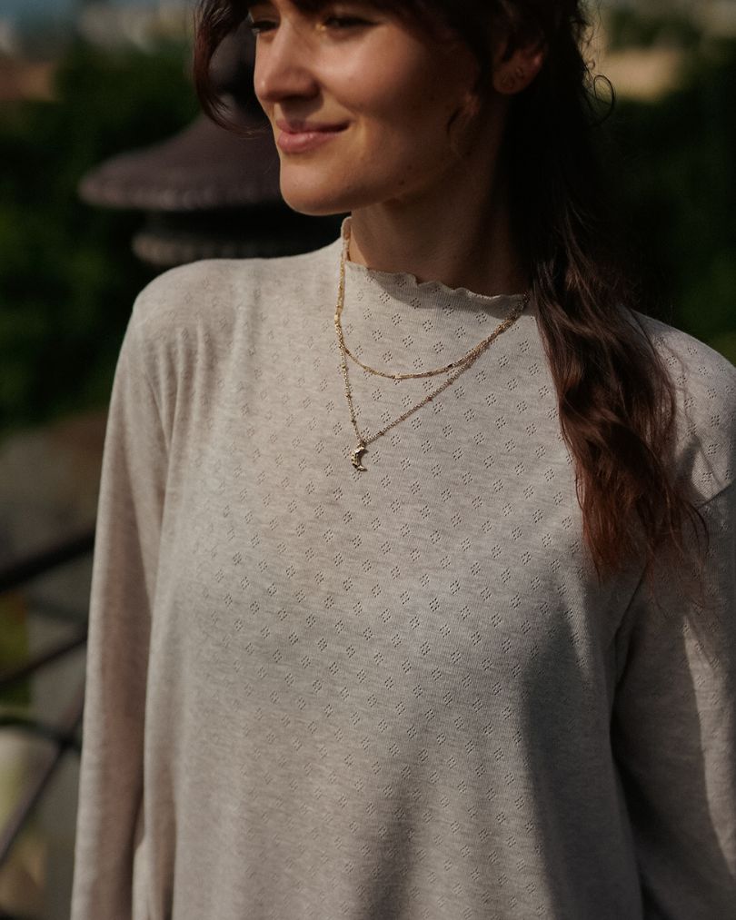 Pointelle Abaya „Amélie“ aus reiner Baumwolle (Sand)