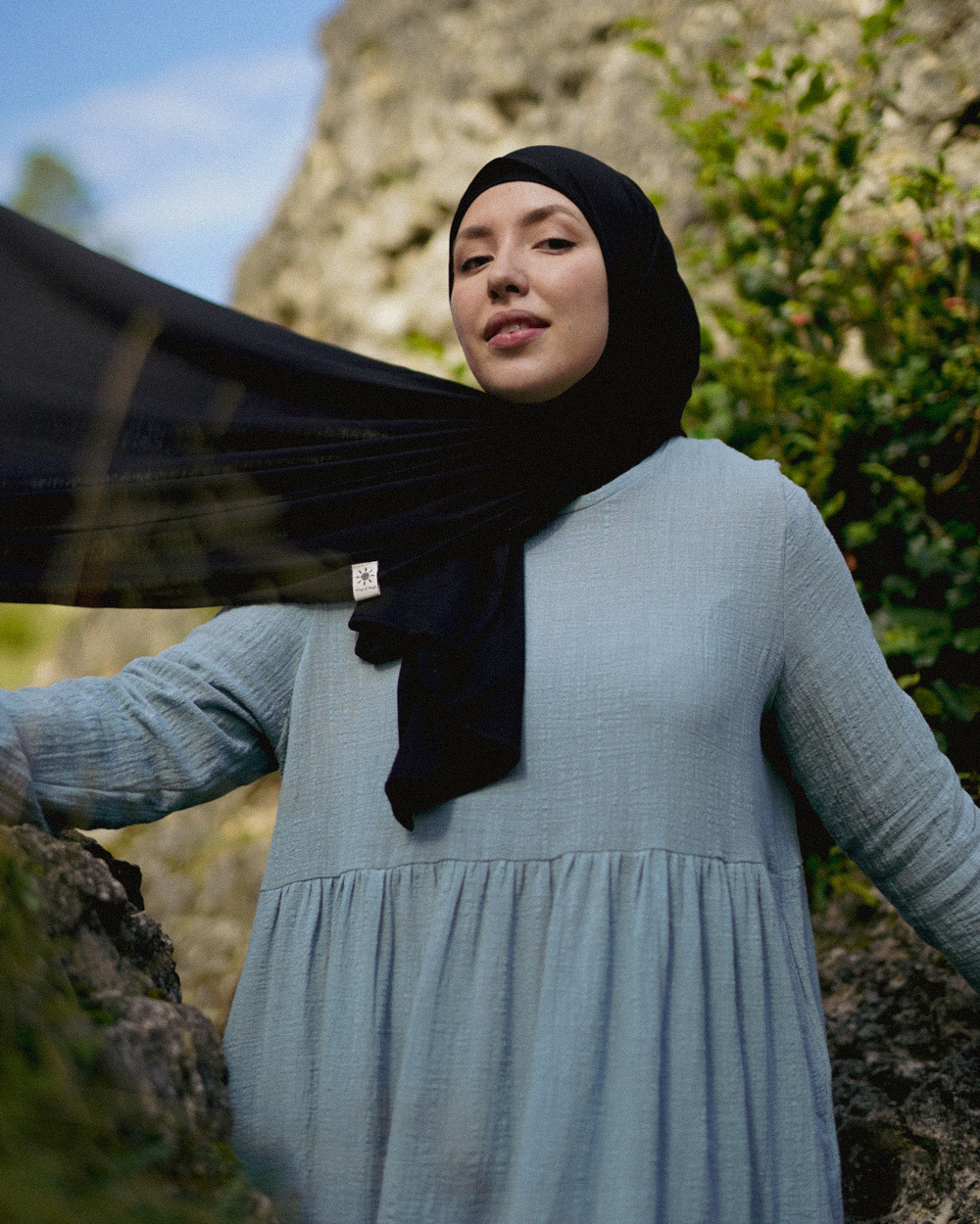 Leichter Jersey Hijab "Hava" aus 100% Bio-Baumwolle (Black Night)
