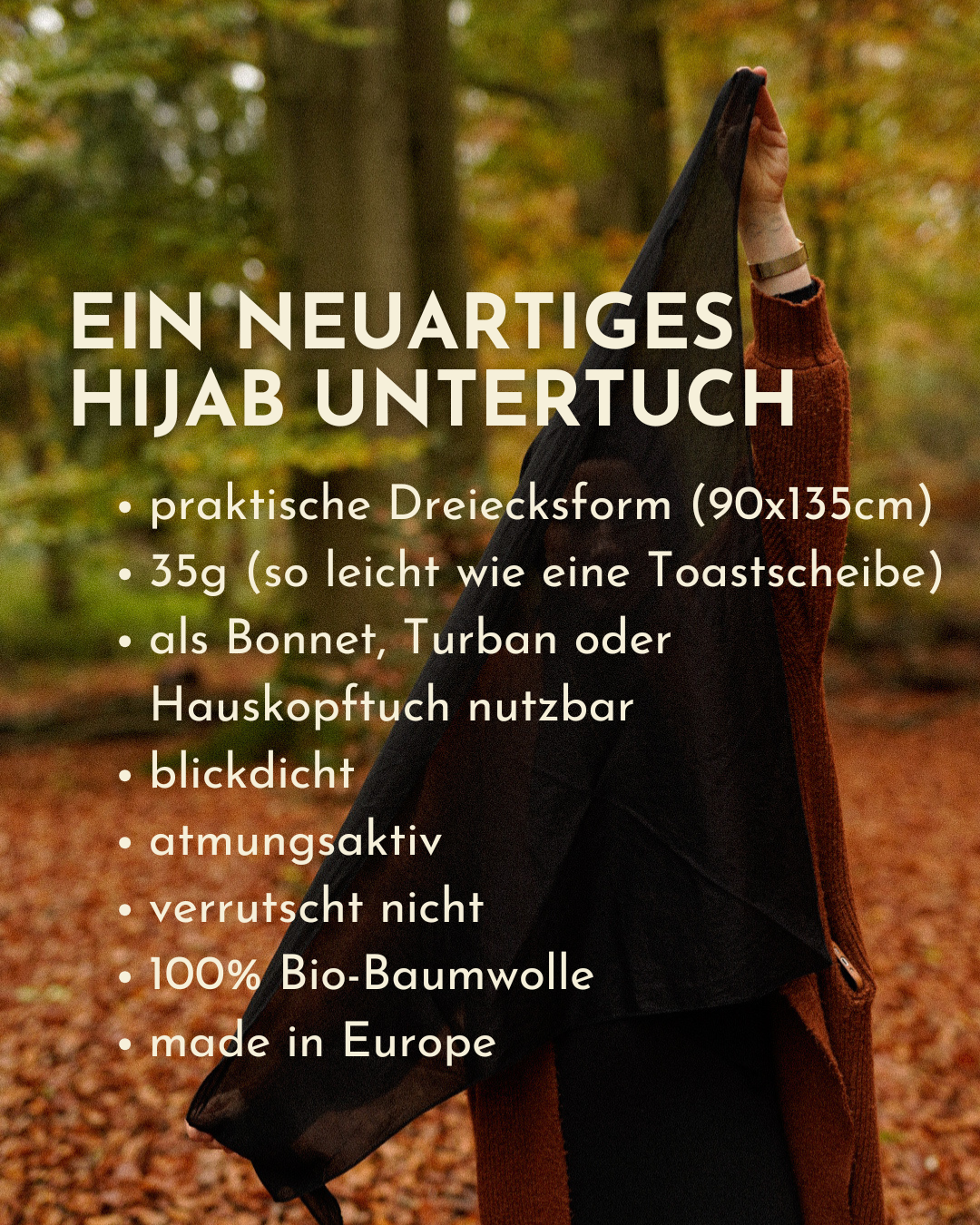 "Bonny" Untertuch / Bonnet - 100% Bio-Baumwolle - black