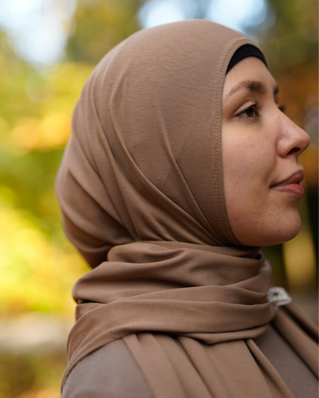Imperfect Jersey Hijab aus Bio-Baumwolle Taupe -"Organica" 011