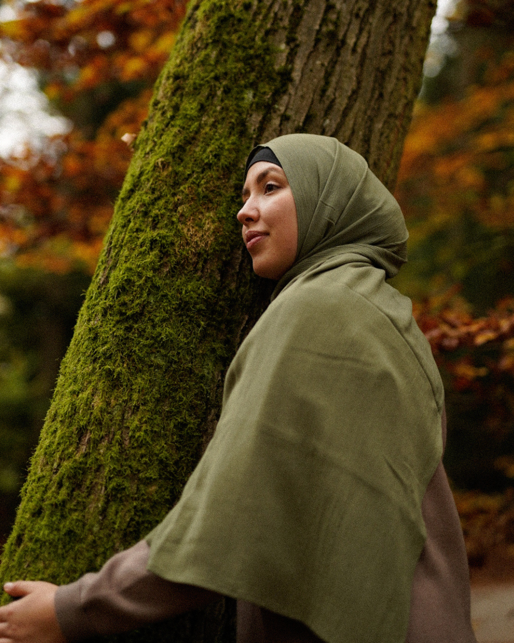 Crinkle Chiffon Hijab aus Viskose und Leinen Forest Green - Sandy