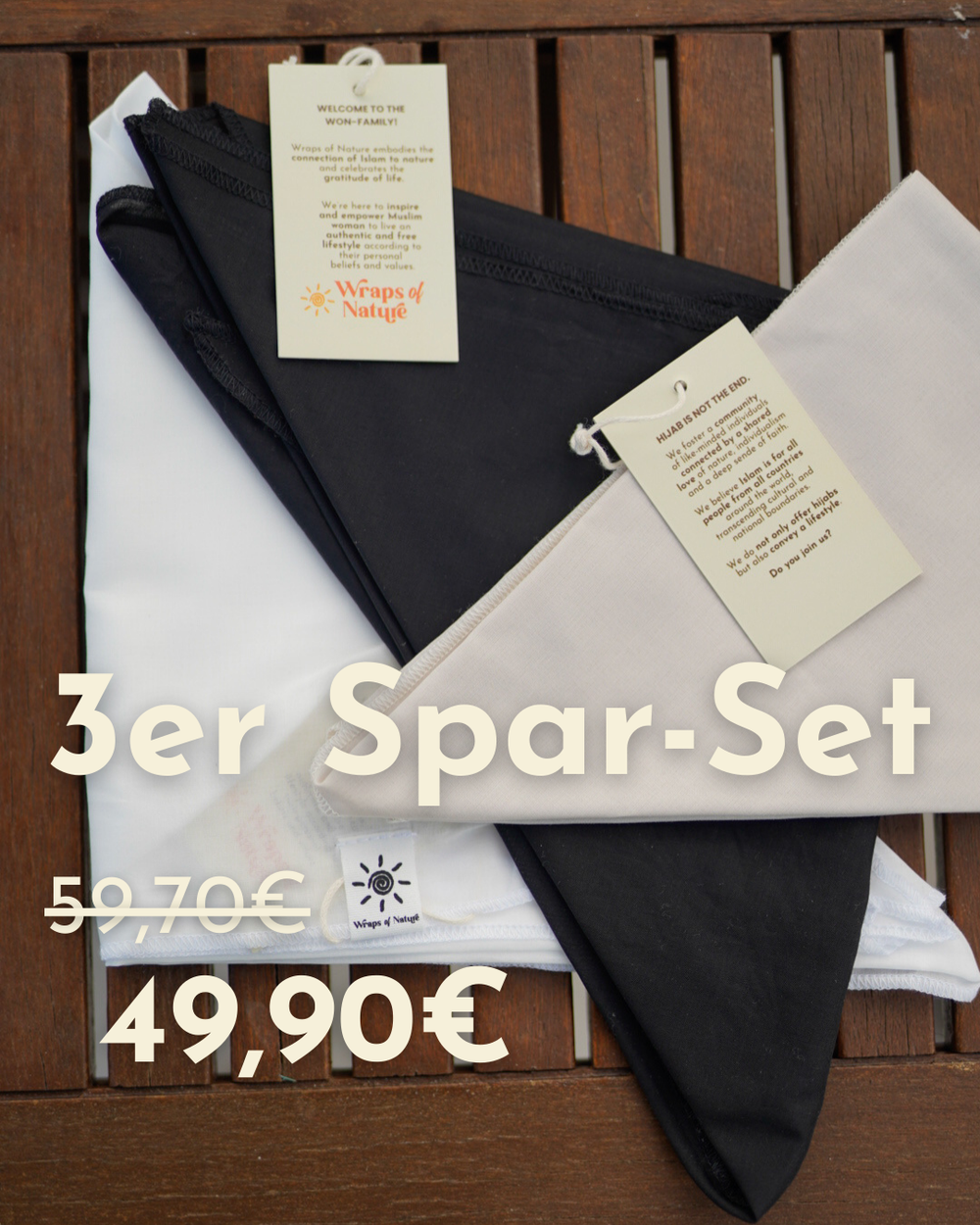 Set of 3 Bonny - 100% organic cotton - black, white, beige