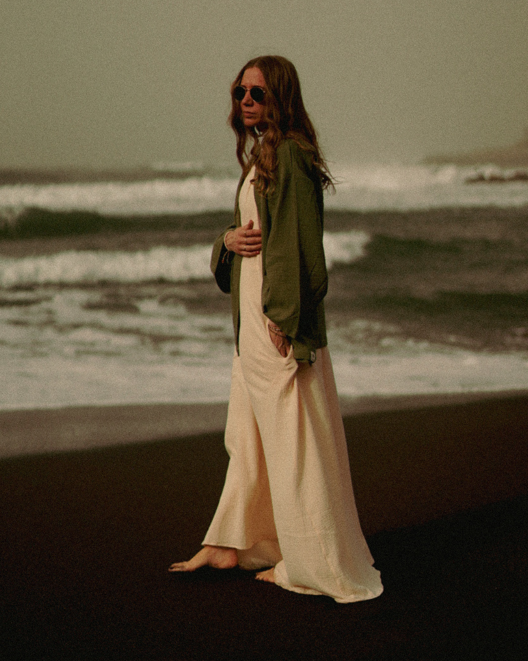 "Irma" Organic Cotton Wrap Dress (Beige)