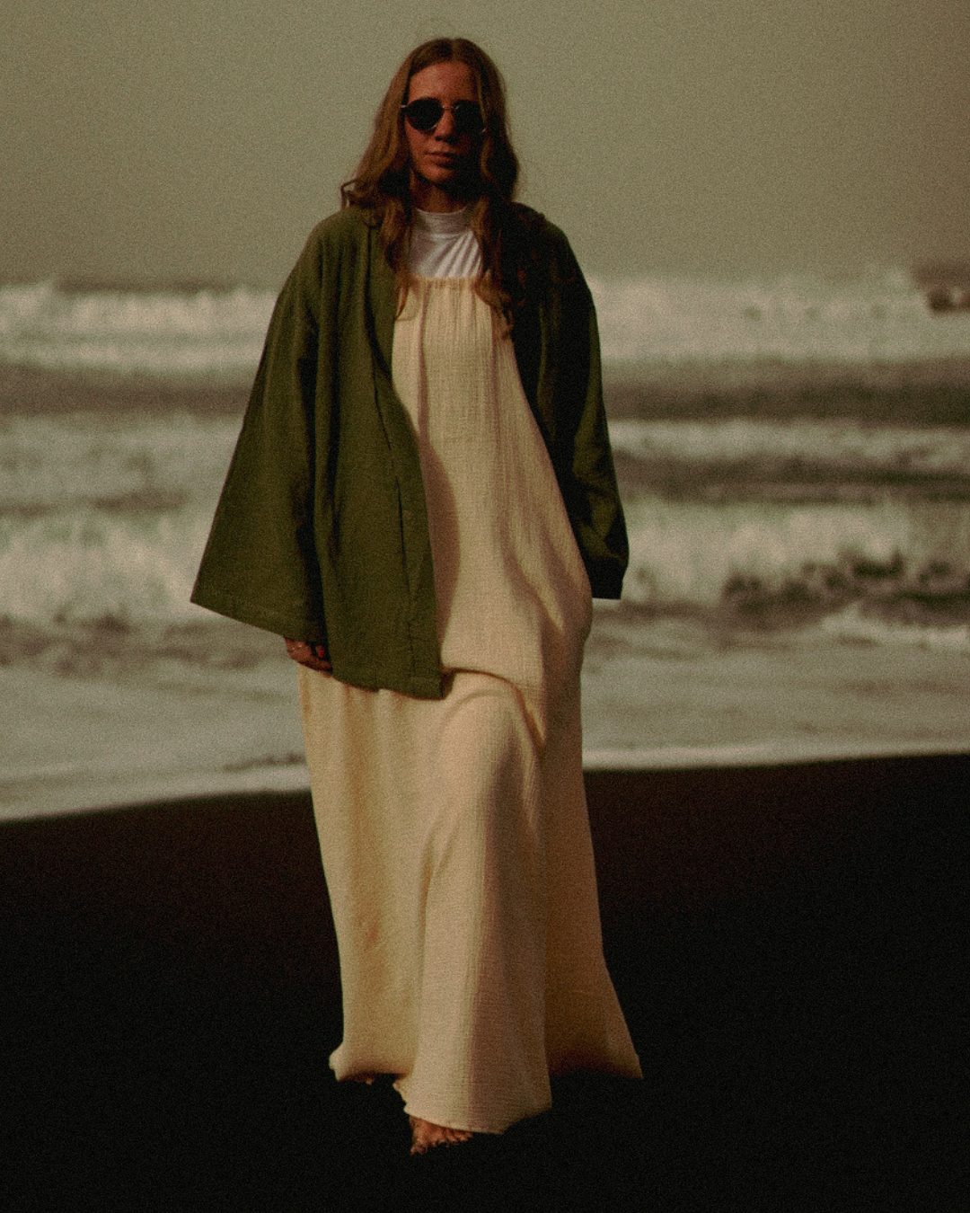 "Irma" Organic Cotton Wrap Dress (Beige)