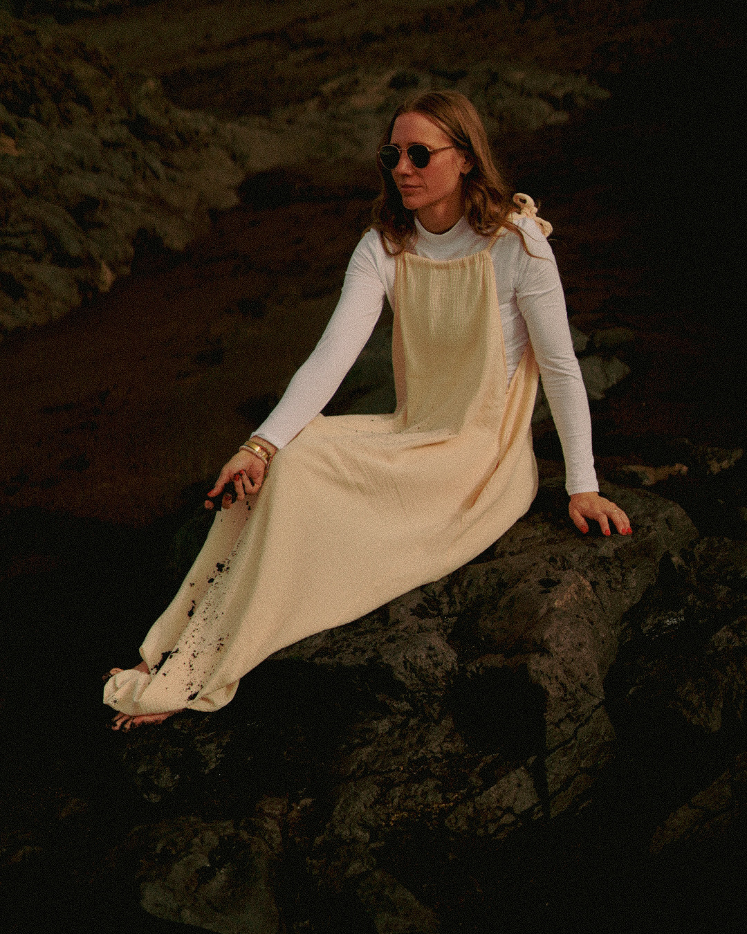 "Irma" Organic Cotton Wrap Dress (Beige)