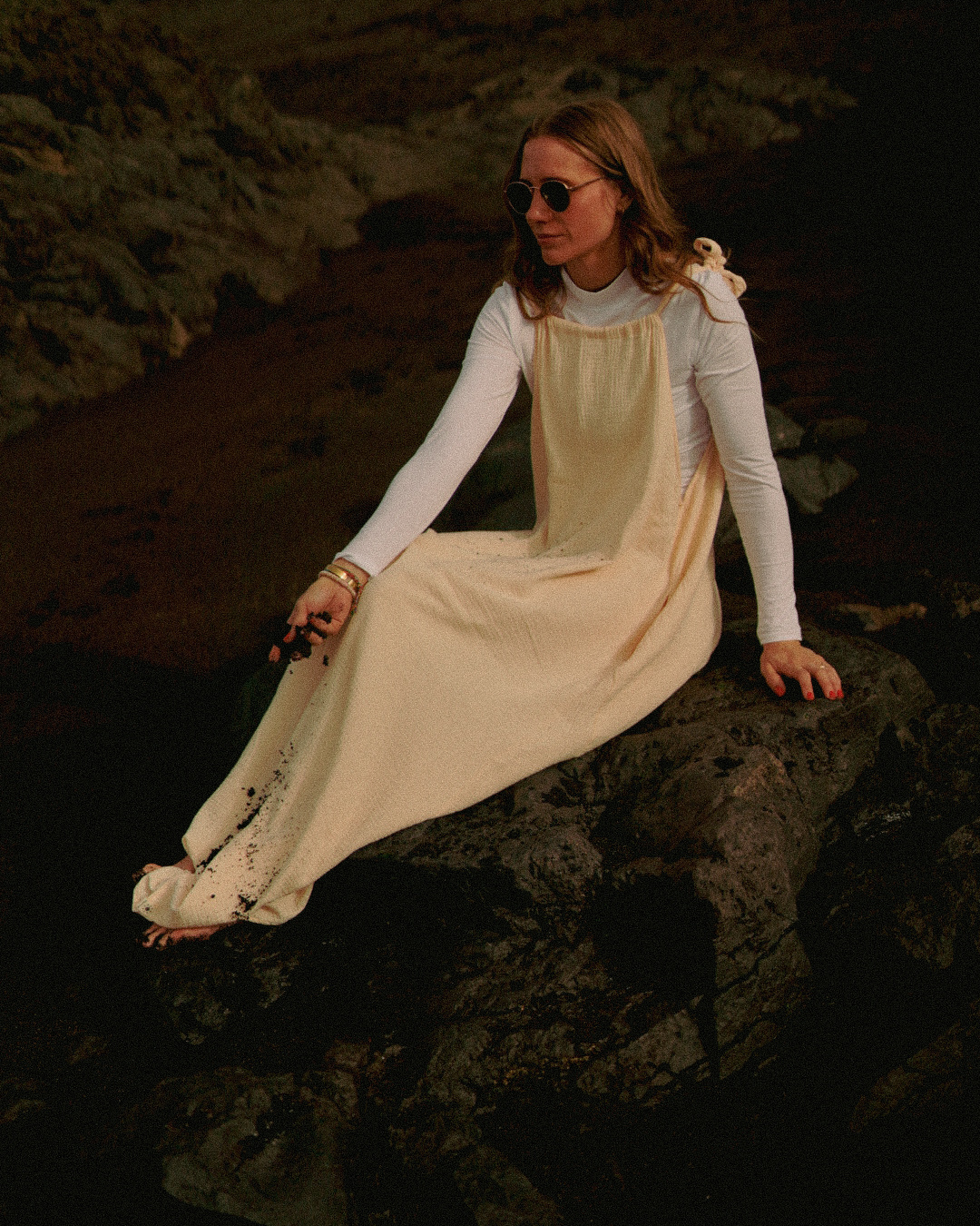 "Irma" Organic Cotton Wrap Dress (Beige)