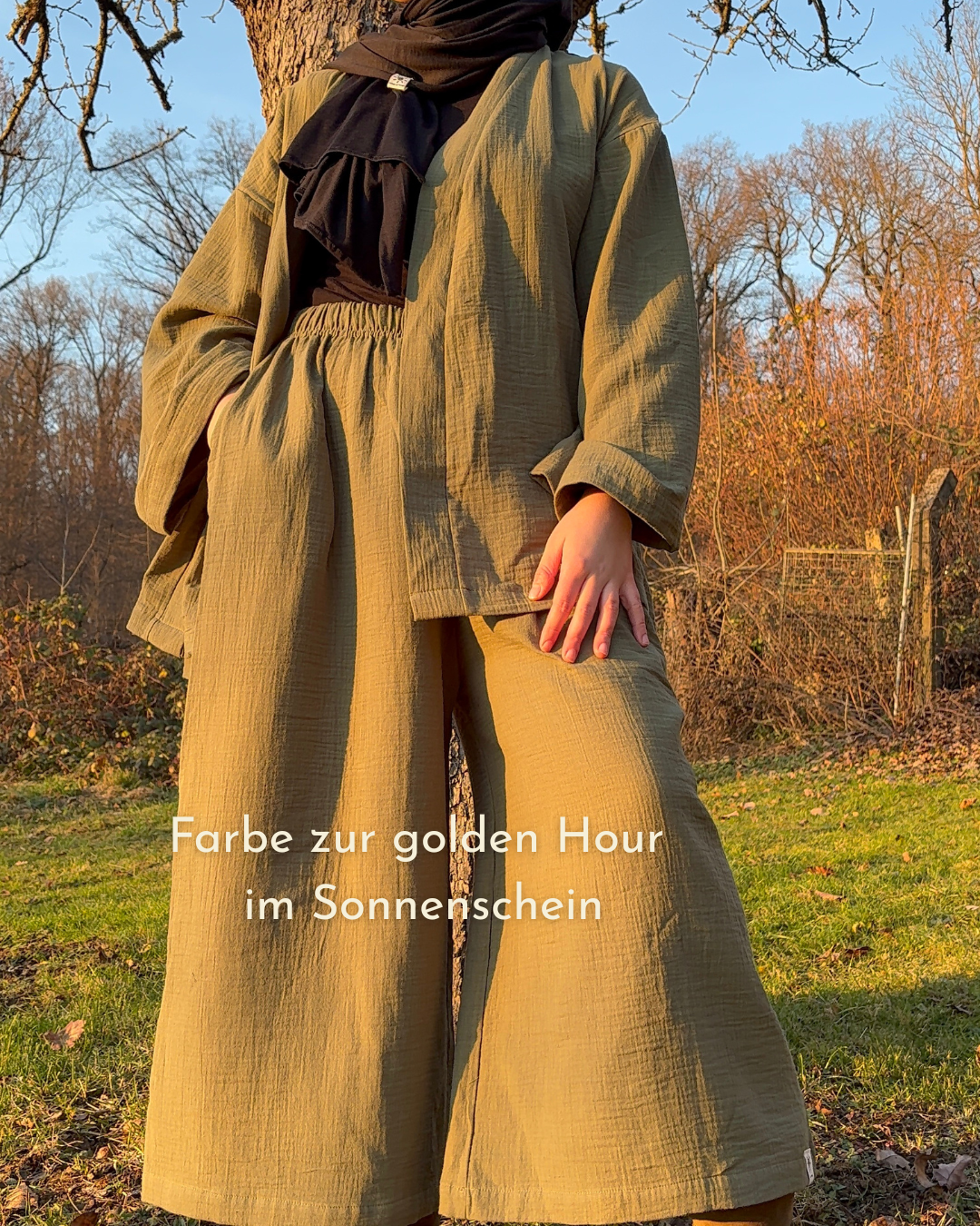 Muslin two-piece set "Juniper" made from organic cotton (Dusty Olive)